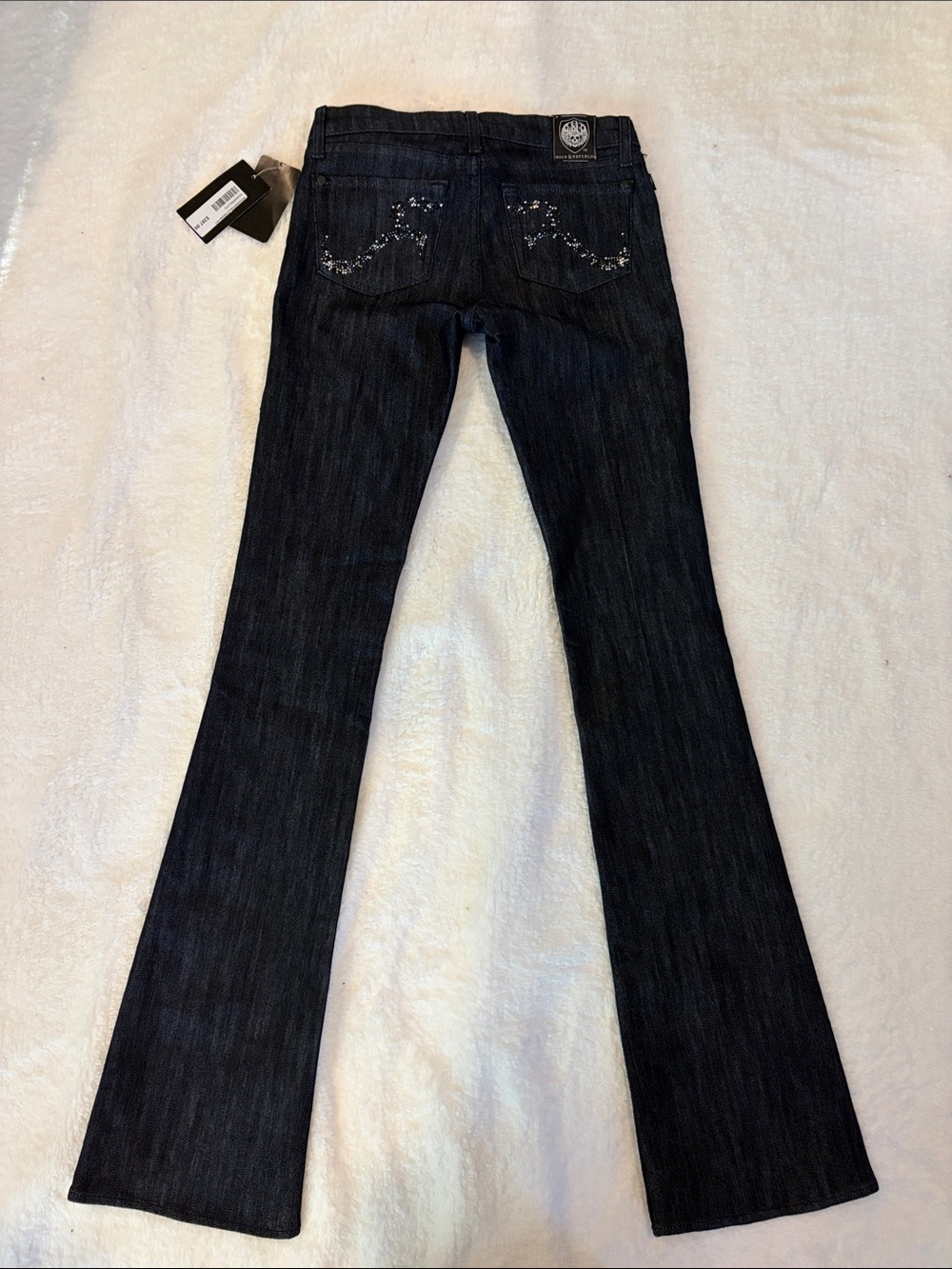 Rock & Republic Dark Blue Flare Jeans with Back Pocket Embellishments